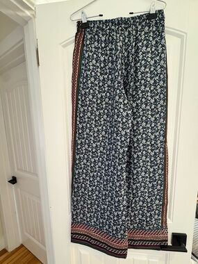 INTERMIX Silk Floral-Print Wide Leg Pants with Blue Accents